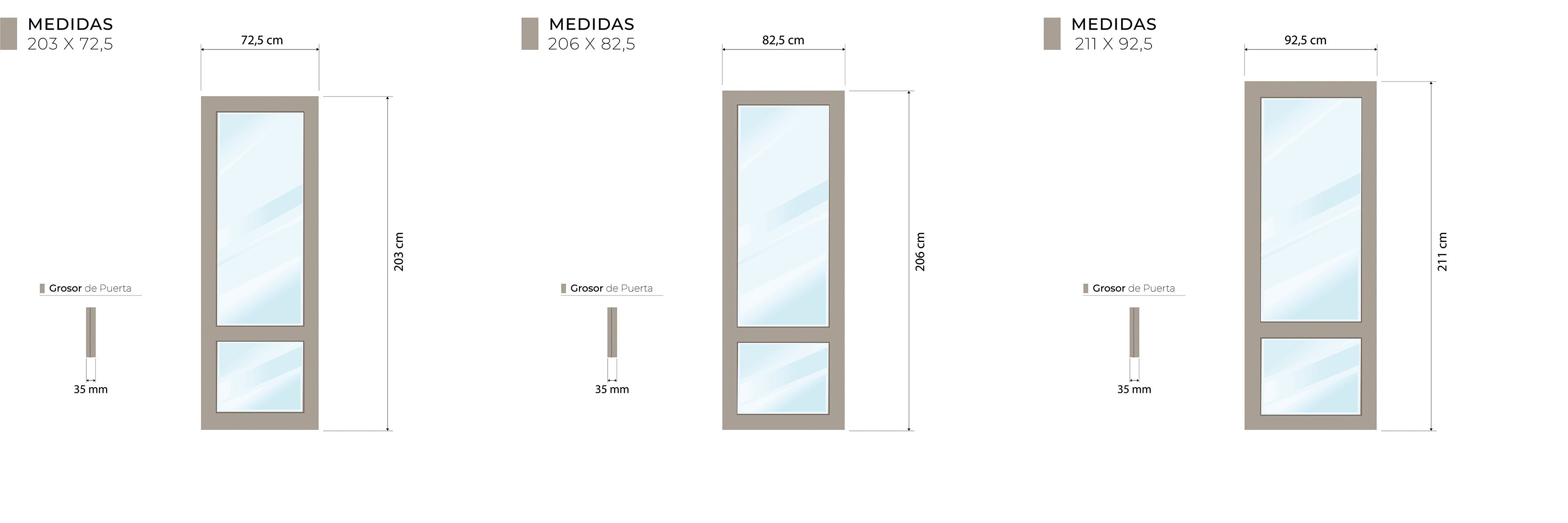 Medidas técnicas Menorca Cristal Corredera Casoneto